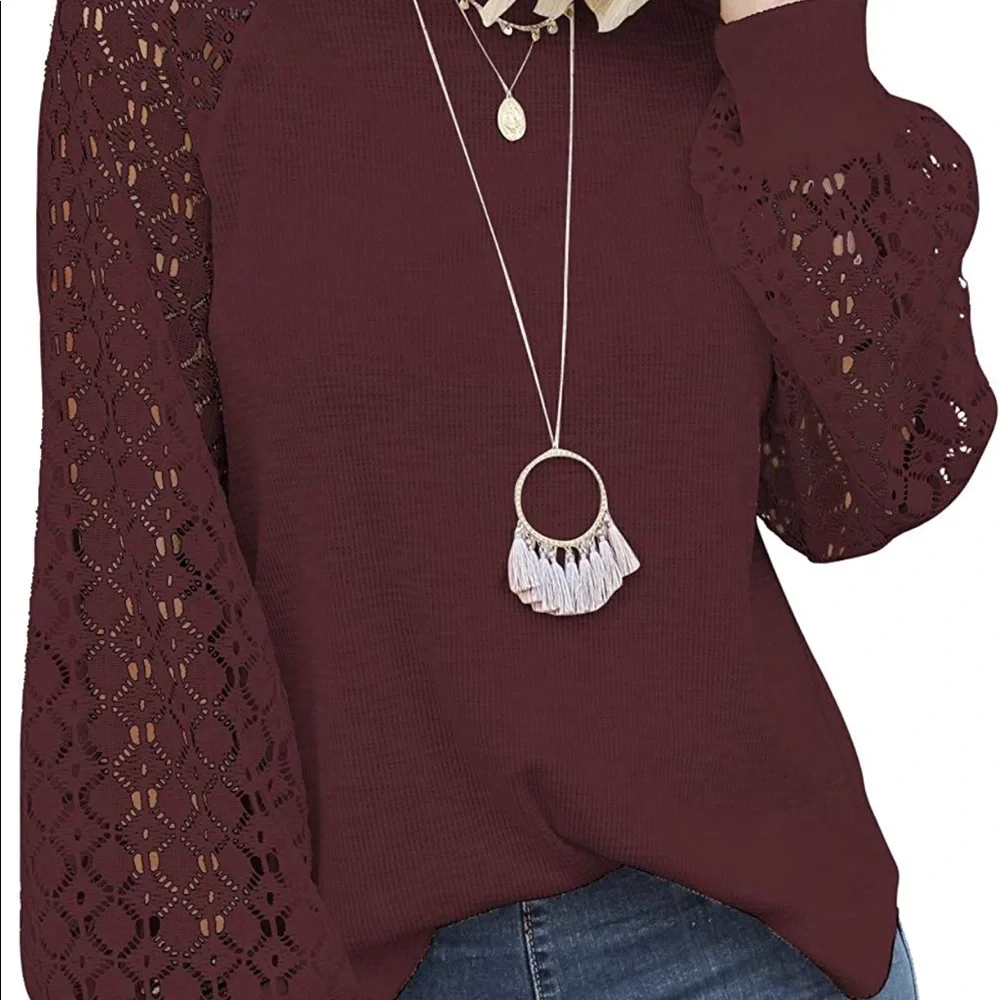 NWT Long Sleeve Tops Lace Casual Loose Blouses
